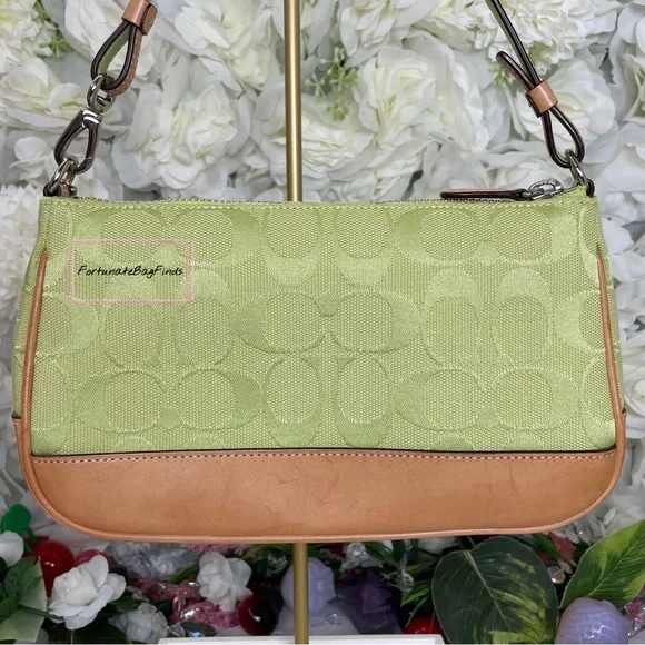 Green Y2K Vintage Coach 6094 Demi Pochette Pouch Mini Bag Strawberry Charm SET - Picture 7 of 14